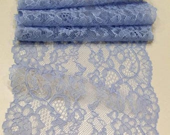 Light blue lace Trim, French Lace, Chantilly Lace, Bridal lace Wedding Lace Scalloped lace Eyelash lace Floral Lace Lingerie Lace LJ44404