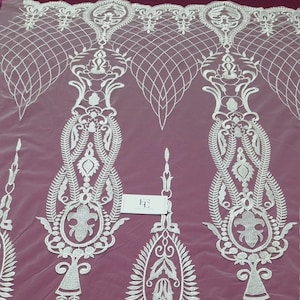Tissu dentelle blanc cassé vendu au mètre, dentelle brodée, dentelle de robe de mariée, dentelle de robe de mariée, dentelle de voile blanc, dentelle d'Alençon EVS078