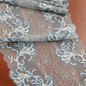 Grau/blaue Spitze Besatz Französische Spitze Chantillyspitze Brautspitze Hochzeitsspitze Ausgemuschelte Spitze Wimpernspitze Blumenspitze Dessous-Spitze LJ2201