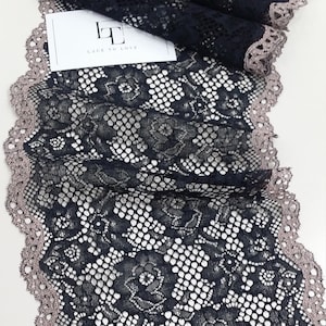 Preto com acabamento em renda elástica bege, acabamento em renda elástica, renda chantilly, renda francesa, renda de noiva, renda de cílios recortados Lingerie renda L98991