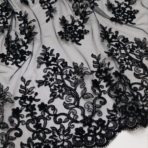 Tessuto di pizzo nero tagliato su misura, pizzo Francia, pizzo Alencon, pizzo da sposa, pizzo da sposa ricamo pizzo abito da sera pizzo lingerie pizzo EVS019B
