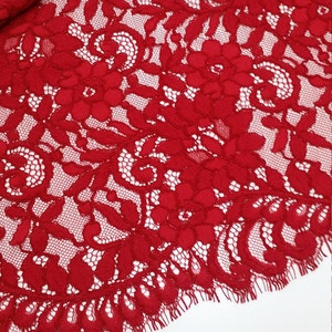 Roter Spitzenstoff, spanische Spitze, Alencon-Spitze, Brautspitze, Hochzeitsspitze, Abendkleidspitze ausgebogter Blumenspitze Dessous-Spitze L110094