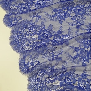 Passamaneria in pizzo blu, bordo in pizzo francese Chantilly, bordo in pizzo da sposa, pizzo per lingerie floreale smerlato venduto al metro, EVSL038C