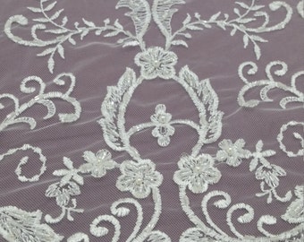 White pearl lace fabric by the yard, bridal wedding lace cloth, sequin beaded lace material, EVS026CB