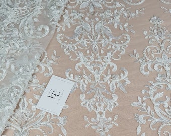 Beaded ivory wedding lace fabric from Lace To Love,  embroidered bridal lace, EVS186SB