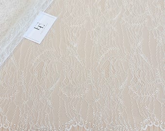 Ivory zarte Französische Spitze Stoff, Chantilly Spitze Meterware Massenware EVS229NC