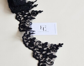 Schwarze Spitze, Cloche, Alencon Spitze, Brautkleidspitze, Hochzeitsspitze, Schleierspitze, Strumpfbandspitze EVSL222C