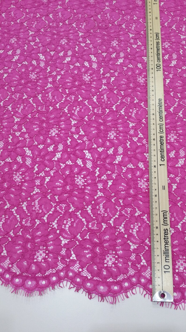 Bright pink Lace fabric Spanish Lace Embroidered lace Etsy