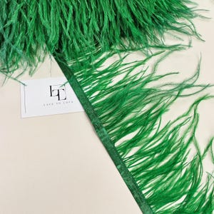 Green ostrich feather fringe, natural dyed ostrich feather hair trimming on ribbon, sold by the yard, MC056