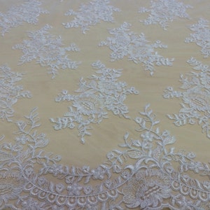 Tessuto di pizzo bianco neve tagliato su misura, pizzo francese, pizzo ricamato, pizzo da sposa, pizzo bianco, pizzo velo, pizzo lingerie, pizzo chantilly KSBY80952C