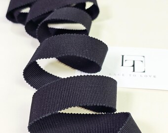 Black cotton grosgrain ribbon, grosgrain decoration ribbon, hair bow supplies, by the yard, haberdashery finishing grosgrain trim, ST1074