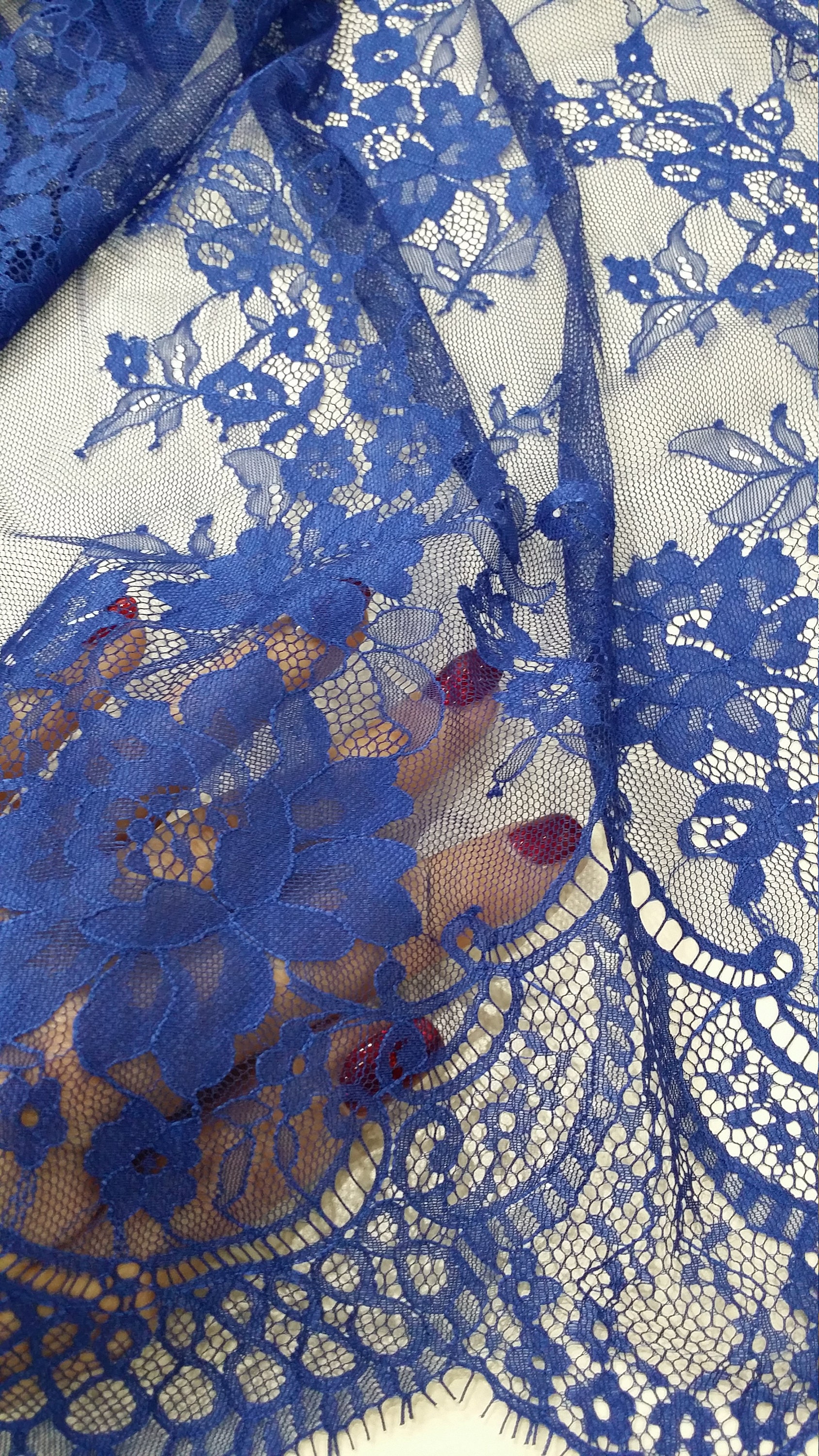Blue lace fabric Chantilly Lace French Lace Bridal lace | Etsy