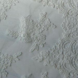Tecido de renda marfim renda francesa renda bordada renda de casamento renda de noiva renda branca véu lingerie renda alencon renda ksby6037c