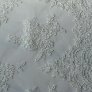 Ivory lace fabric French Lace Embroidered lace Wedding Lace Bridal lace White Lace Veil lace Lingerie Lace Alencon Lace KSBY6037C image 1