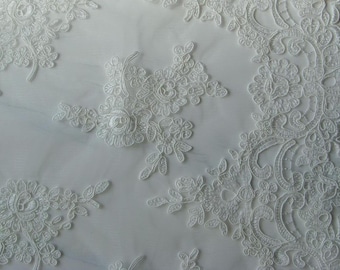 Ivory lace fabric French Lace Embroidered lace Wedding Lace Bridal lace White Lace Veil lace Lingerie Lace Alencon Lace KSBY6037C