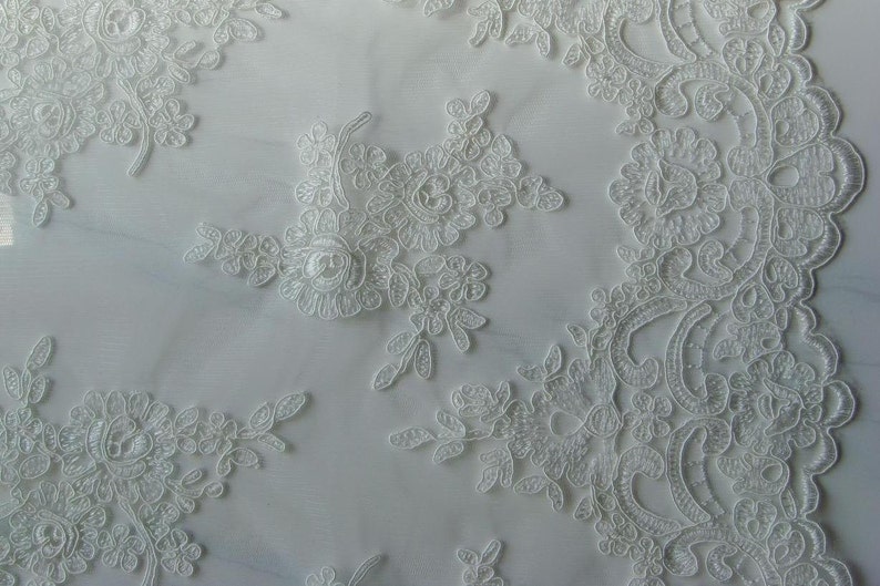 Ivory lace fabric French Lace Embroidered lace Wedding Lace Bridal lace White Lace Veil lace Lingerie Lace Alencon Lace KSBY6037C image 1