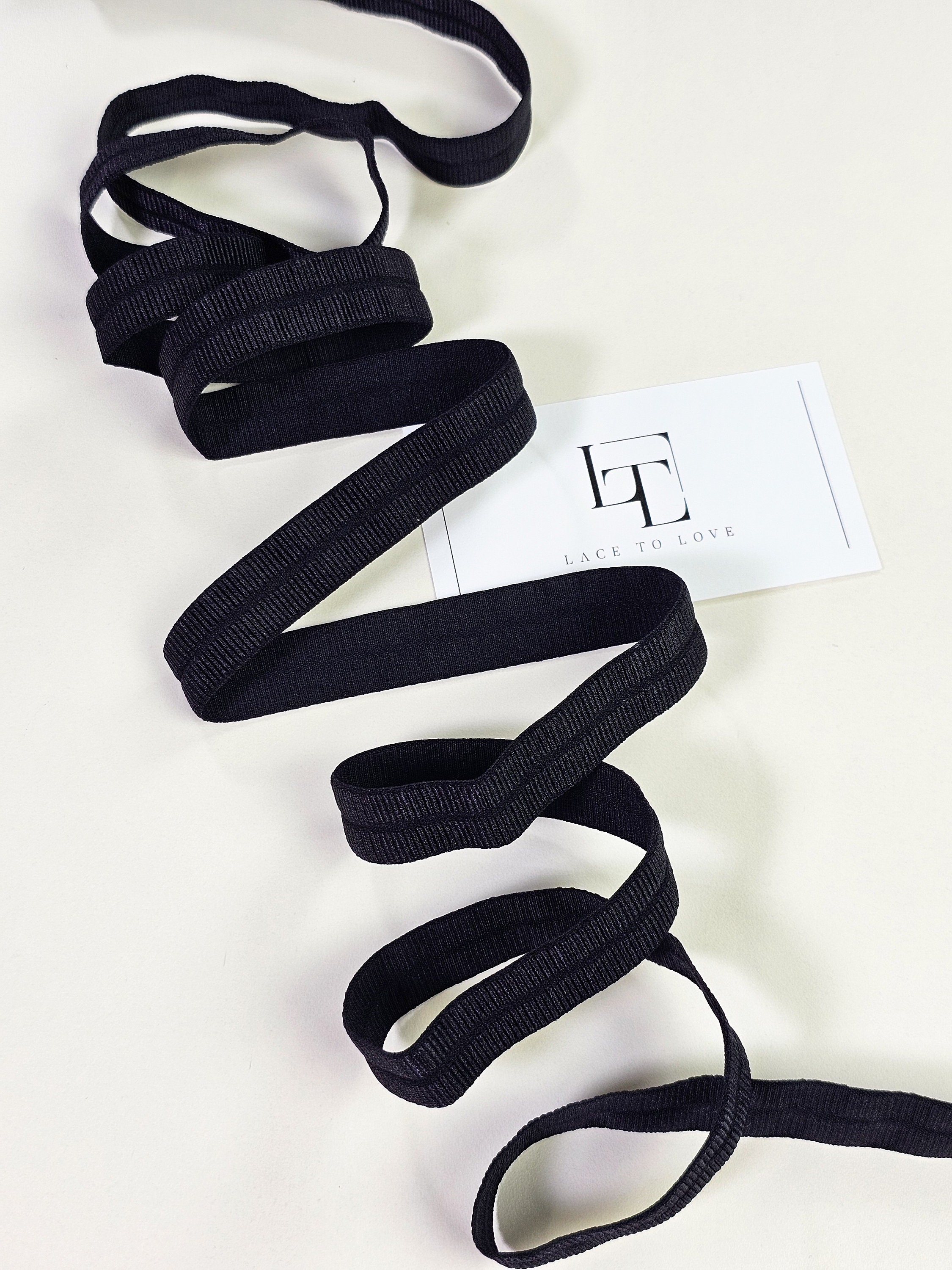 Finising Ribbon Black Stretch Fold-over Grosgrain Ribbon for Lingerie, Black Elastic ...