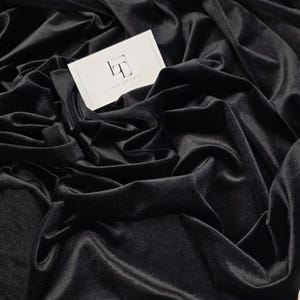 Black stretch velvet fabric sold per meter. Smooth elastic velvet material sold by the yard, HMT3001