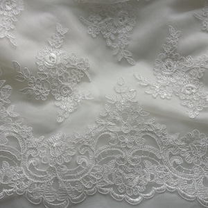 Ivory lace fabric French Lace Embroidered lace Wedding Lace Bridal lace White Lace Veil lace Lingerie Lace Alencon Lace KSBY6037C image 4