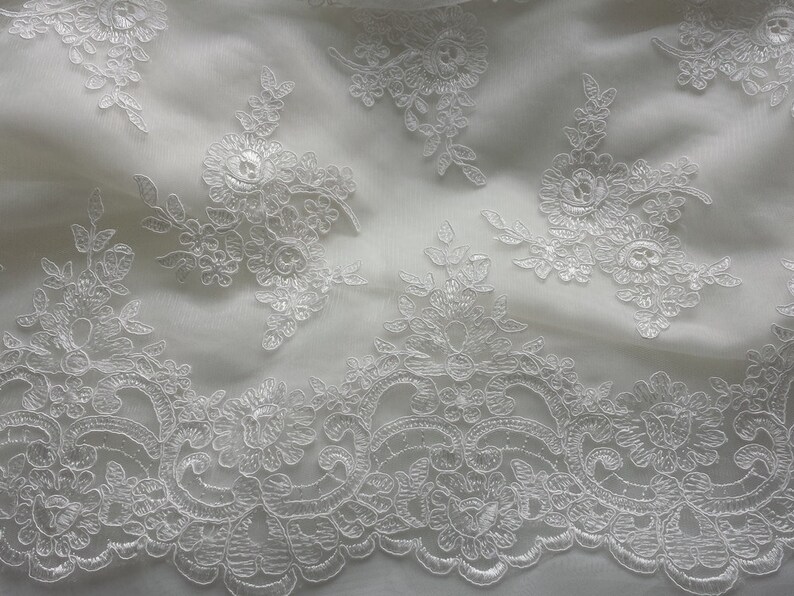 Ivory lace fabric French Lace Embroidered lace Wedding Lace Bridal lace White Lace Veil lace Lingerie Lace Alencon Lace KSBY6037C image 4