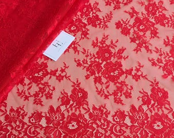 Tissu dentelle rouge vendu au mètre, matériau de la dentelle de Chantilly française, tissu de voile de mariée pour cils, dentelle de robe de soirée en nylon EVS197NC
