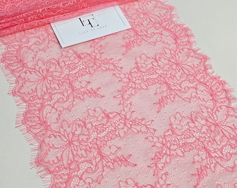 Pink French Chantilly eyelash lace trimming by the yard, salmon pink lace decoration ribbon, pink haberdashery lace trim, L9237