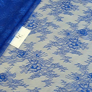 Tissu dentelle bleu roi, tissu de dentelle Chantilly française de couleur bleue, matériau de dentelle de voile de mariage de mariée, vendu au mètre, WD2019