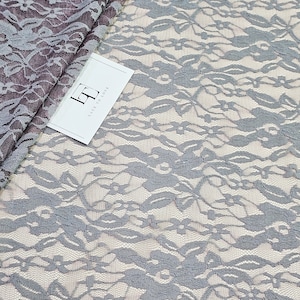 Roxo com tecido de renda chantilly cinza a jarda, tecido de renda francesa, vestido de noite em renda, V045