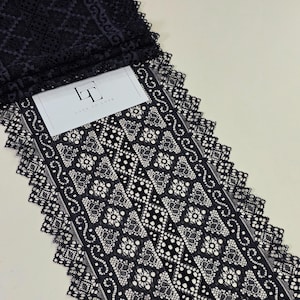 Bordure en dentelle géométrique extensible élastique noire, vendue par mètre, LL7001