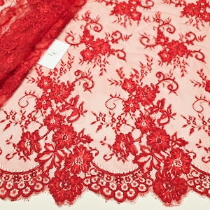 Roter Spitzenstoff mit Kordel, französische Spitze, Chantilly-Spitze, Brautspitze, Hochzeitsspitze, Schleierspitze, Ausgebogte Blumenspitze, EVS085C