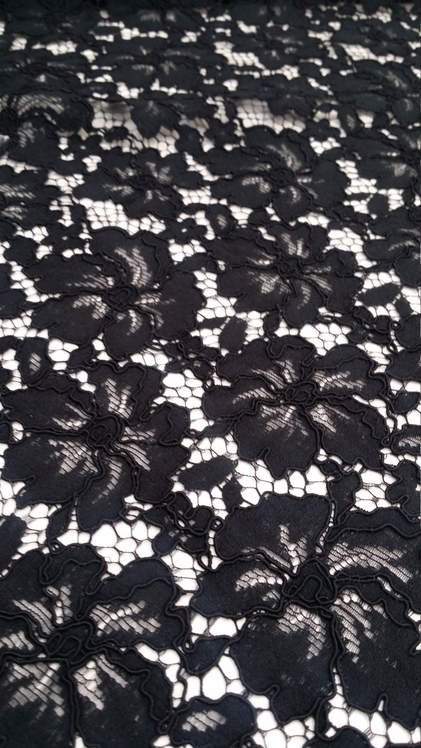 SALE Stretch Re-Embroidered Lace Fabric 5836 Black, by the yard