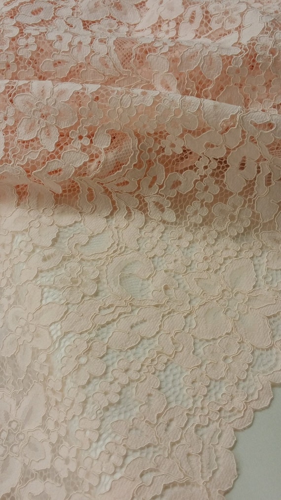 Embroidered lace French Lace Wedding Lace Bridal lace White Lace Veil lace Lingerie Lace Alencon Lace NK75003 Salmon pink lace fabric