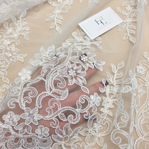 Ivory lace fabric by the yard French Lace Embroidered lace Wedding Lace Bridal lace White Lace Veil lace Lingerie Lace Alencon Lace EVS020B image 17