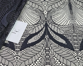 Black lace fabric, sold by the yard, Spanish Macrame dress lace, LN6902