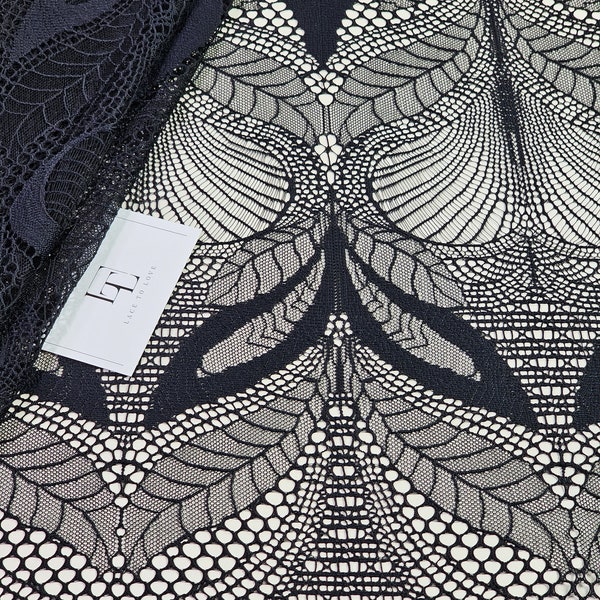 Black lace fabric, sold by the yard, Spanish Macrame dress lace, LN6902