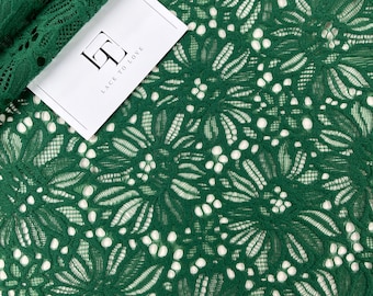 Green floral pattern lace fabric by the yard, Alencon Lace, Evening dress lace J77912