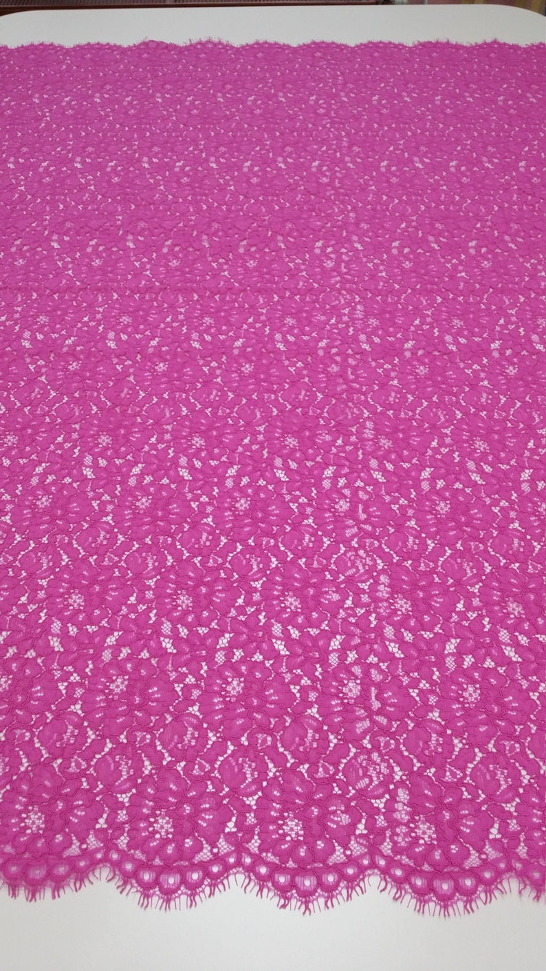 Bright pink Lace fabric Spanish Lace Embroidered lace Etsy
