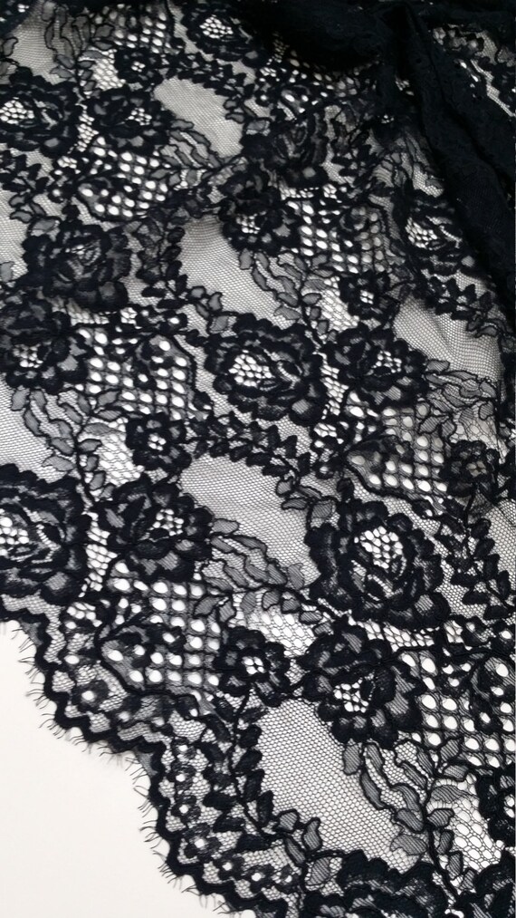 Black lace fabric by the yard France lace L75752 Etsy