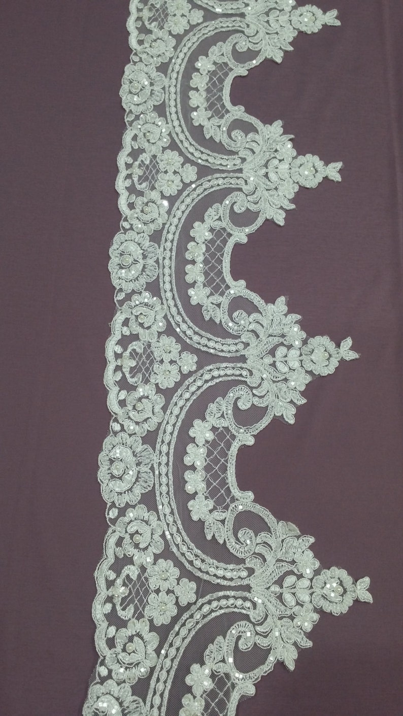 French lace trim Chantilly lace Bridal lace Pearl lace Beaded ivory lace trimming White lace L1129-2 Wedding lace Sequin lace trim