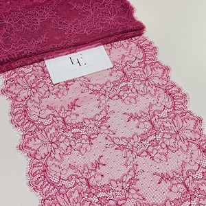 Renda rosa escuro, renda francesa, renda chantilly, renda de noiva, renda de casamento, renda de liga, renda de vestido de noite, renda de lingerie, L9236