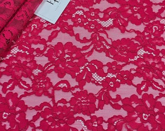 Dark pink lace fabric, bright deep pink eyelash Guipure lace, by the meter, L71026