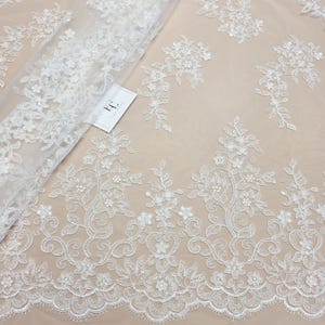 Ivory lace fabric by the yard French Lace Embroidered lace Wedding Lace Bridal lace White Lace Veil lace Lingerie Lace Alencon Lace EVS020B image 14