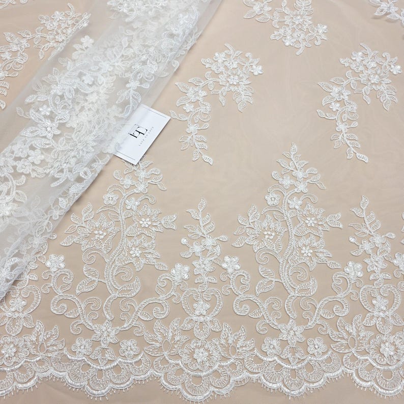 Ivory lace fabric by the yard French Lace Embroidered lace Wedding Lace Bridal lace White Lace Veil lace Lingerie Lace Alencon Lace EVS020B image 14