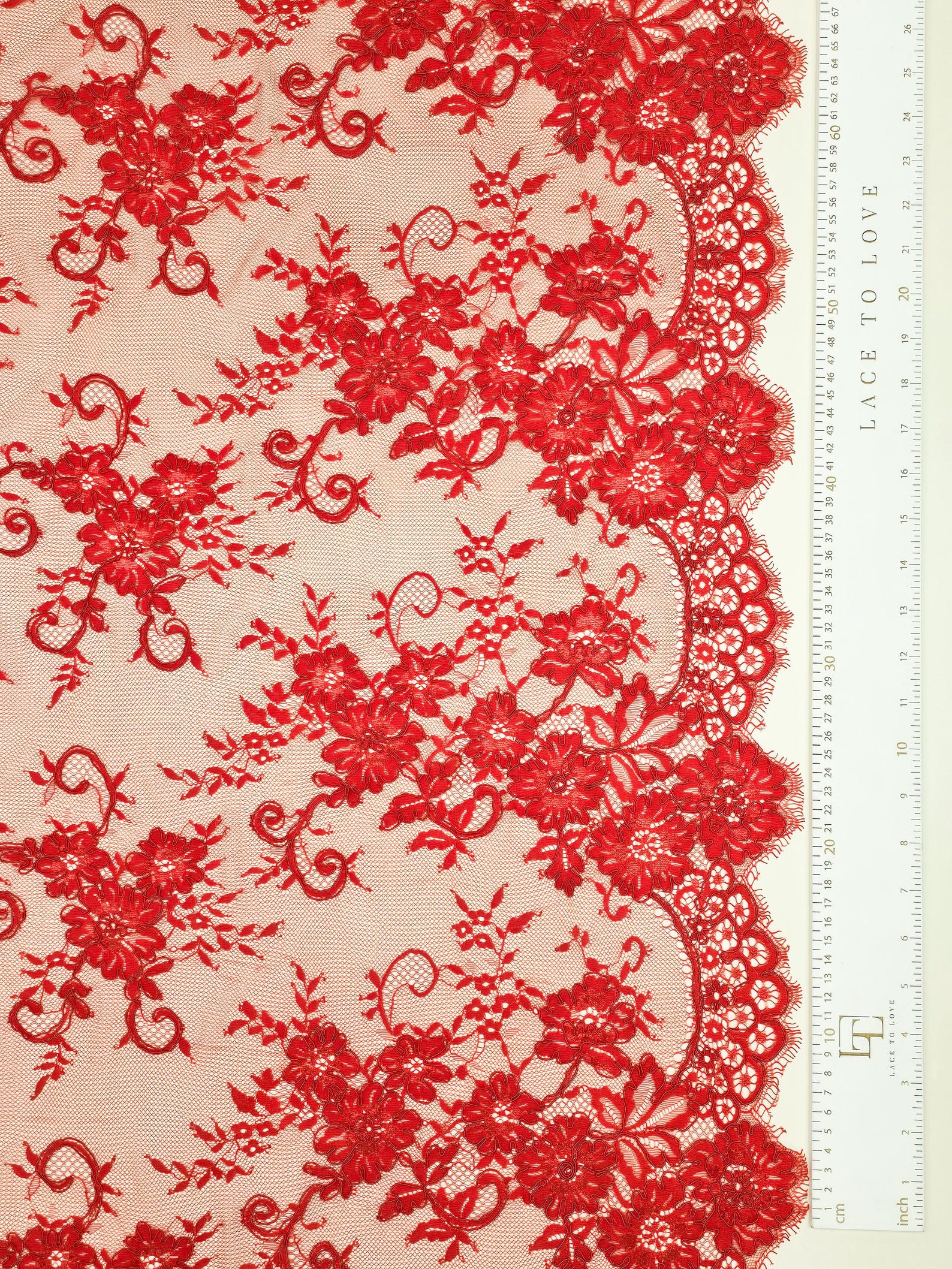 Red Lace Fabric With Cord, French Lace, Chantilly Lace, Bridal Lace ...