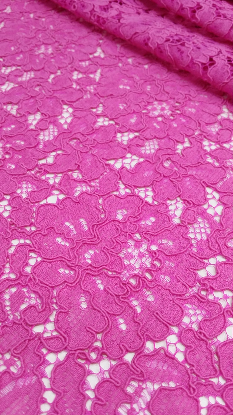Bright pink Lace fabric Spanish Lace Embroidered lace Etsy