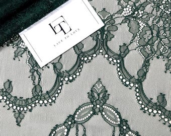 Tela de encaje Chantilly verde musgo cortada a medida, tela de encaje francés, encaje para vestido de noche LL49914