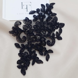 Applicazione in pizzo nero, pizzo nero, applicazione in pizzo Chantilly francese, pizzo 3D, applicazione da sposa, Applicazione, M0033