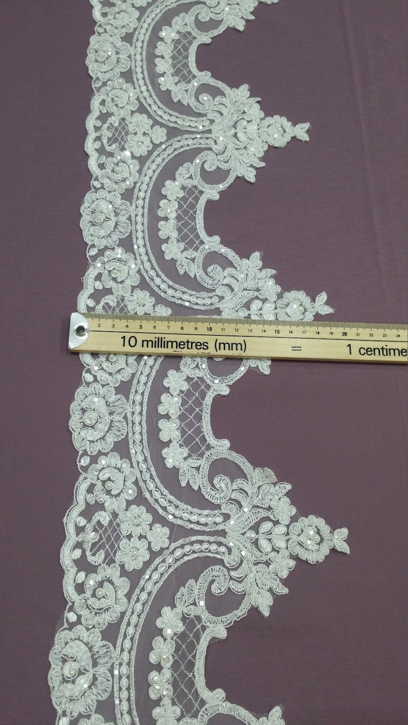 French lace trim Chantilly lace Bridal lace Pearl lace Beaded ivory lace trimming White lace L1129-2 Wedding lace Sequin lace trim