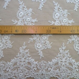 Ivory lace fabric French Lace Embroidered lace Wedding Lace Bridal lace White Lace Veil lace Lingerie Lace Alencon Lace KSBY6037C image 5