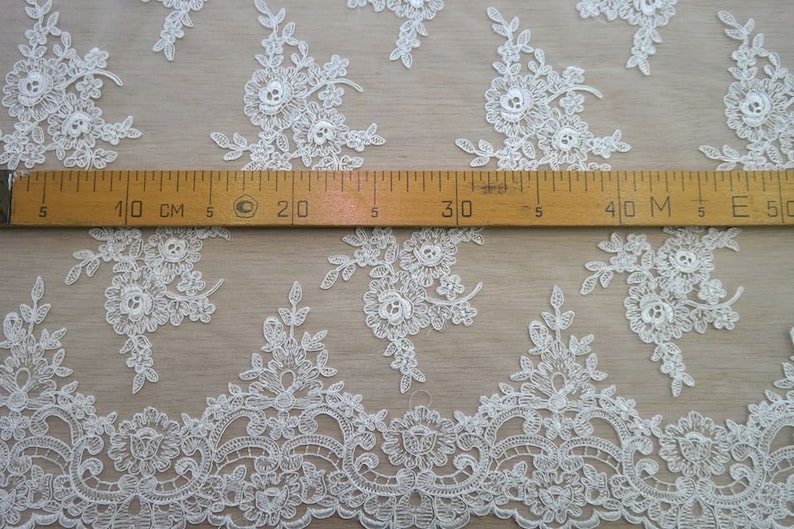 Ivory lace fabric French Lace Embroidered lace Wedding Lace Bridal lace White Lace Veil lace Lingerie Lace Alencon Lace KSBY6037C image 5